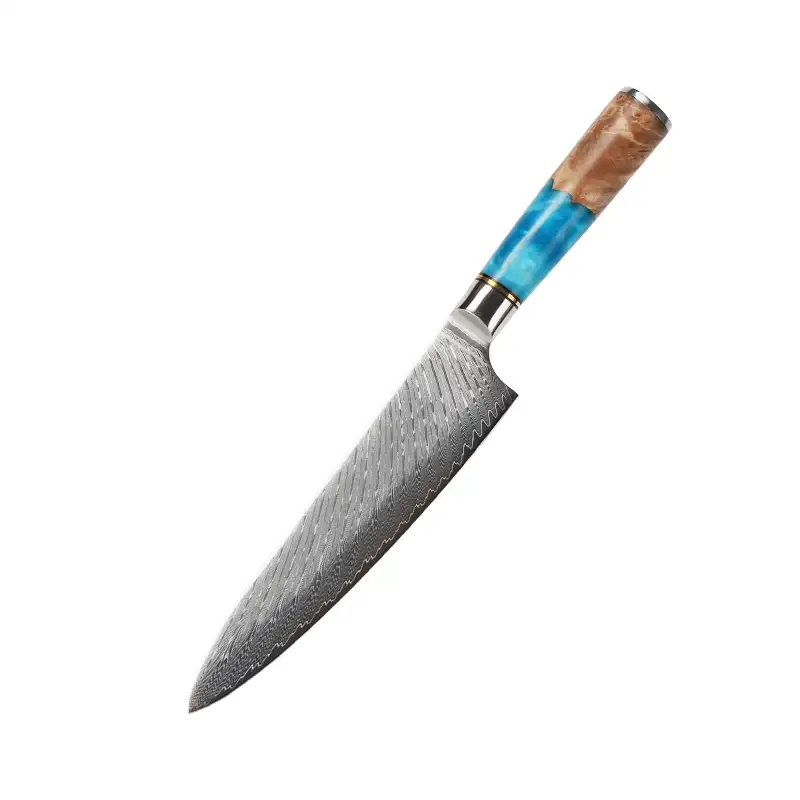 Cuchillo de Chef con mango de madera de resina azul, 8 pulgadas, japonés VG10, acero de Damasco, para cortar carne, cocina