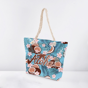 <span class=keywords><strong>Coco</strong></span> de frutas tropicales con palma Aloha, recuerdo de viaje, bolsa de playa de verano, cuerda de algodón con cremallera, bolsa de mano multiusos hawaiana - Product Image 3