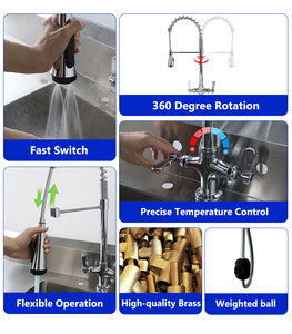 Robinet de cuisine commercial 2026 OEM ODM à double poignée en laiton et SUS304 pour hôtel, avec <span class=keywords><strong>douchette</strong></span> extractible/basculante pour pré-<span class=keywords><strong>évier</strong></span>, à montage sur plan. - Product Image 3