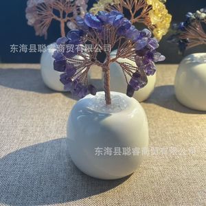 Arbre à argent en cristal avec base en forme de pomme, ornement en cristal naturel pour la décoration de la maison, du bureau ou de la voiture, cadeau - Product Image 1