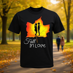 Camiseta con silueta de hoja Fall In Love, color negro, unisex, talla mediana para adultos - Product Image 3