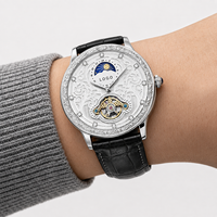 Reloj Mecánico de Lujo con Tourbillon, Puntero de Aleación de 41 mm, Correa de Cuero Genuino, Resistencia al Agua de 30 m, Fase Lunar, Alta Gama para Negocios