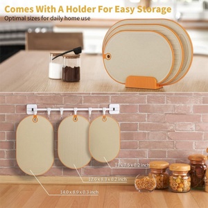 Multifunctional 3-Pieces <b>Plastic</b> Wheat Straw Cutting Board Kitchen Chopping Board Double-Sided Cutting Board Sets with Holder - Product Image 2