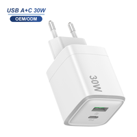 Ultraflaches 30W Wandladegerät EU 2 Anschlüsse QC18W PD 30W Schnell-Ladewandadapter für Mobiltelefone