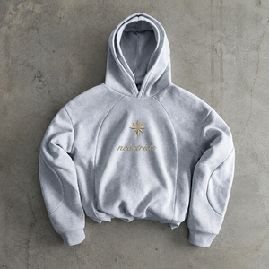 Sweat à capuche double couche OEM personnalisé en coton épais brodé, coupe oversize, avec logo étoile gris, style streetwear, pour hommes et femmes - Product Image 1