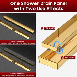 Uni-Green AISI 304 Modern Hotel Linear Shower Drain Strainer Berlapis Emas 2-in-1 Panel Sisipan Ubin Kaki Dapat Disesuaikan - Product Image 5