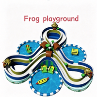 Parc aquatique gonflable commercial avec toboggan gonflable en forme de poisson lanterne, grenouille, crabe, dinosaure, piscine gonflable, location pour divertissement extérieur