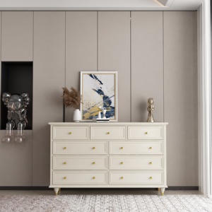 <span class=keywords><strong>Commode</strong></span> de rangement en bois massif <span class=keywords><strong>blanc</strong></span> de style américain <span class=keywords><strong>avec</strong></span> plusieurs tiroirs et pieds tournés pour l'organisation de la maison - Product Image 3