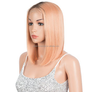 Peluca de Encaje Sintético Rubia, Estilo Bob Corto y Liso, Color Degradado Rosa y Azul, con Raya al Medio, Resistente al Calor, para Mujeres Negras - Product Image 2