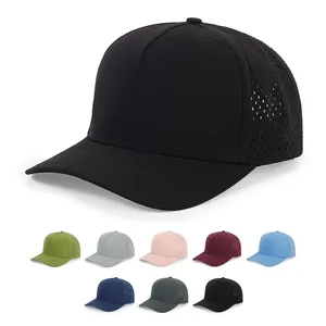 Wholesale In Stock Waterproof Laser Perforated Hat Blank Curved Brim 5 panel Baseball Cap Trucker hats Customize