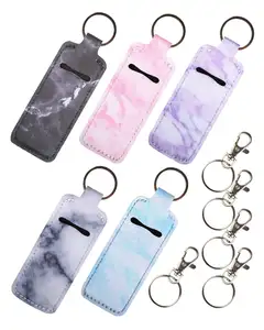 Marble Chapstick Keychain Holder Lipstick Pouch Keychain Lip Balm Holder Outdoor Carry for Women Girl Promotion Offset Printing