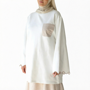Willson Breathable <b>Long</b> Oversized Cotton <b>Shirt</b> with Solid Pocket Unique Design Muslim <b>Women</b> Modest Islamic Clothing - Product Image 1