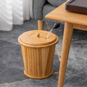 Bamboo Tea Dregs <b>Bucket</b> <b>With</b> <b>Lid</b> Natural Wood Color For Kung Fu Tea Ceremony Household Use - Product Image 2
