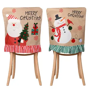 คริสต์มาสตกแต่งผ้าลินินเก้าอี้ปกหลังซานต้าเก้าอี้เบาะ Cecor คริสต์มาสที่นั่งสําหรับปาร์ตี้ปีใหม่