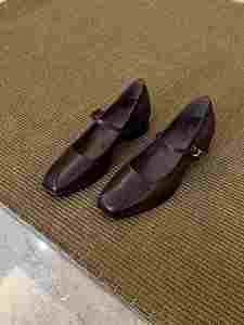 Zapatos de Tacón Grueso Formales Cuadrados de Piel de Oveja Genuina Estilo Vintage Francés para Mujer, Cómodos, Sin Cordones, de Boca Baja, para Oficina - Product Image 4