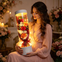Ramo de Rosas Redondas en Cubo de PVC, 4 Colores, Regalo para el Día de San Valentín para Novia, Regalo Sorpresa al por Mayor