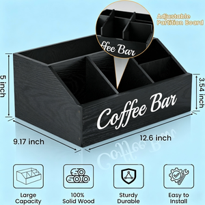 Organisateur <span class=keywords><strong>de</strong></span> station à café pour comptoir, organisateur <span class=keywords><strong>de</strong></span> bar à café en bois avec séparateurs réglables, pour dosettes K-Cup et bouteilles <span class=keywords><strong>de</strong></span> <span class=keywords><strong>sirop</strong></span> - Product Image 5