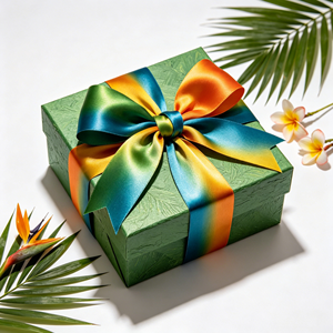 Nœud en satin pré-noué motif feuille tropicale pour bouquet de mariée tropical, décoration florale pour boîte cadeau de plage estivale - Product Image 6
