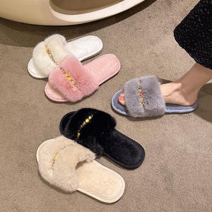 Hot Sale Wholesale TPR Sole Fashion <b>slippers</b> Plush Lining Indoor and Outdoor <b>slippers</b> Flannel Lining With Quality Wholesale - Product Image 2