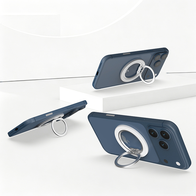 Magnetic Suction Aluminium Alloy Phone Stand Triple Folding Loop Shockproof Ergonomic Finger Grip Desktop Video Call Support