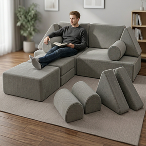 Canapé modulaire pour enfants avec revêtement en cuir PU et rembourrage en mousse, design en forme de L, pour mobilier d'activités pour enfants - Product Image 5