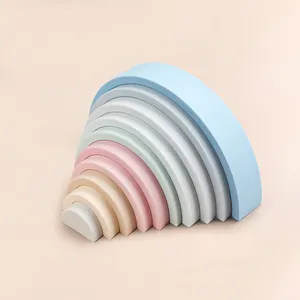 Hot Selling 10 Layers Blue Rainbow Kids BPA Free Food Grade Silicone Building Block Baby Teething Silicone Rainbow Stacking Toys