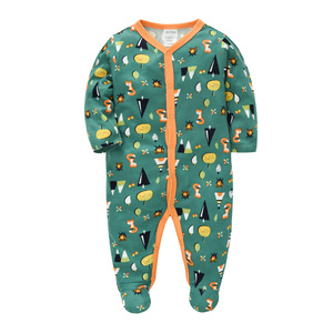 Ropa de bebé de fibra de bambú para niños, pijamas de <span class=keywords><strong>Navidad</strong></span> para recién nacidos, mono infantil con estampado de zorro, ropa verde para niños de 0 a 3 M, 3 uds. - Product Image 4