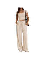 Nouvel ensemble décontracté deux pièces slim pour femme, collection Printemps/Été 2026, manches courtes et pantalon long, tenue de bureau pour femme