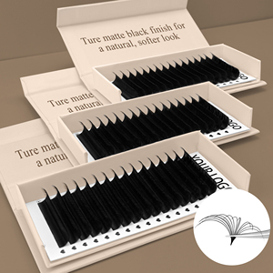 Pestañas Individuales de Seda Premium Veganas, Suaves, en Bandejas, Efecto Cachemira, Terciopelo, Negro Mate - Product Image 1
