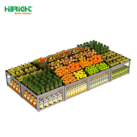 Specialistische displaytafel met schuine productenpresentatie, rustieke houten afwerking, seizoensgebonden lay-outplan, op maat gemaakte kleurcombinatie, groentenrek