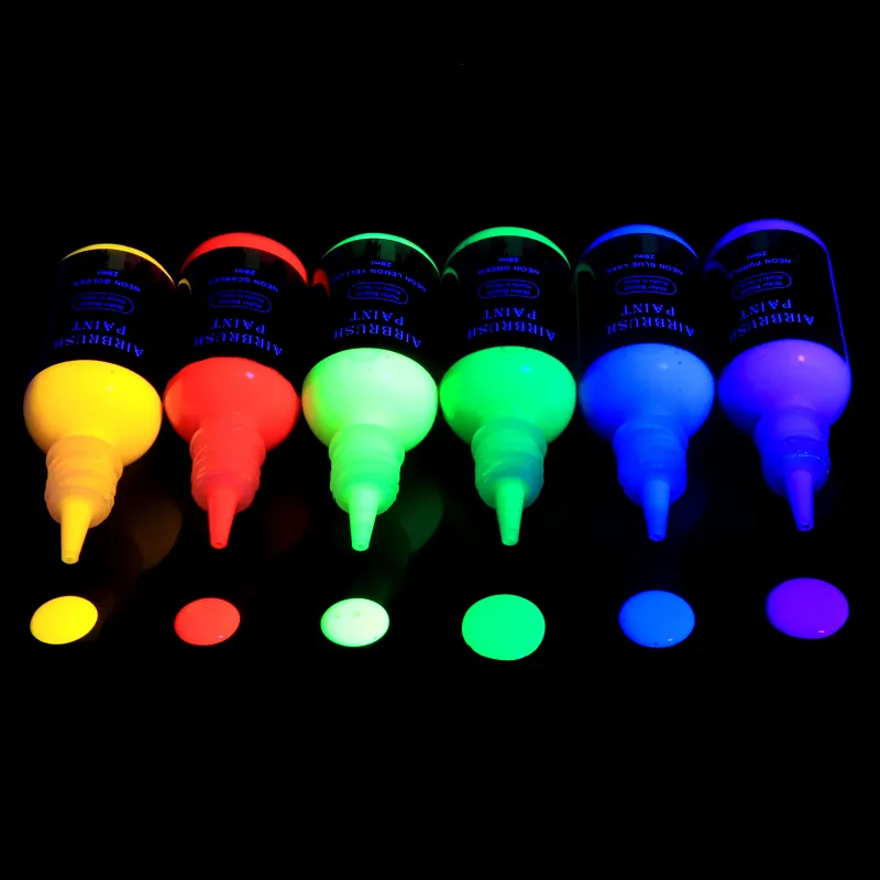 6 renk seti UV Neon Airbrush boya kiti araba duvar deri akrilik Airbrush boya sanat ve el sanatları için