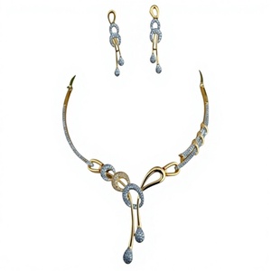 Parure Collier et Boucles d'Oreilles Géométriques en Moissanite Plaqué Or Exquis pour Femme, Bijoux de Mariage et de Fête, Tendance Mode en Alliage - Product Image 2