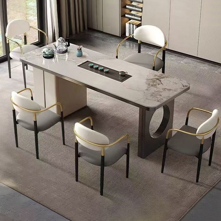 Slab tea table and 5 light luxury chairs