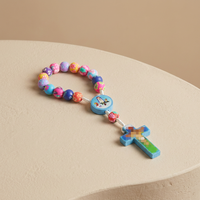 Collier de prière en argile polymère colorée Mecrt pour enfants, pendentif croix de Jésus, chaîne de perles, cadeau religieux pour enfants pour la Sainte Communion