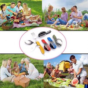 4 in1 pieghevole in acciaio inox forchetta coltello apriscatole da esterno servizio posate da viaggio campeggio <span class=keywords><strong>Set</strong></span> - Product Image 6