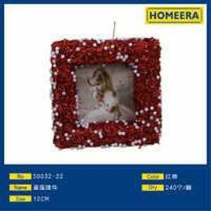 Christmas Ornament Square Red Beaded Frame Photo Holder Handmade Holiday Decoration - Product Image 3