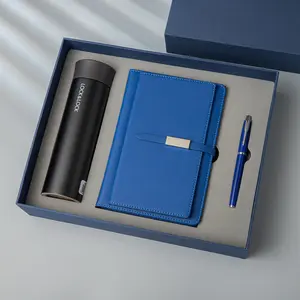 Wholesale 2024 High Quality Lined Customized Diary Notebook Gift Set Logo Printing A5 Notebook With Pen And Bottle
