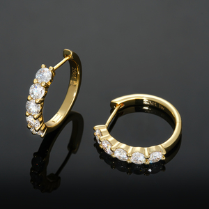 Sparkling Moissanite Diamond <strong>Hoop</strong> 925 Sterling <strong>Silver</strong> 11-15mm 0.60-2ct TW Women 14K Gold Plated Elegant Clip-on Huggies Earring - Product Image 1