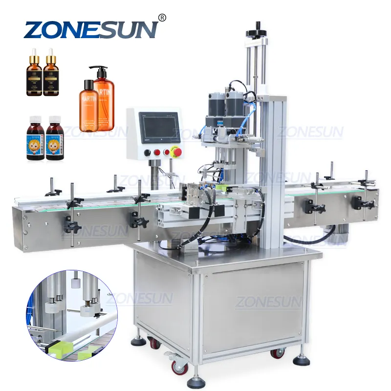 ZONESUN tappatore pneumatico a vite tappatore automatico per bottiglie di vetro per bevande spray per bottiglie tappatrici per bottiglie rotonde