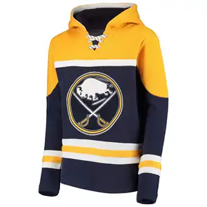 Großhandel Custom Sublimated Embroidered Logo Blank Hockey Jersey Hoodies Mit Schnürsenkeln