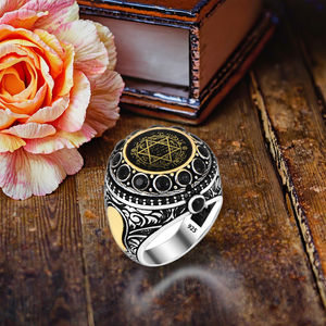 <span class=keywords><strong>Anello</strong></span> con sigillo duro in argento Sterling 925 Solomon da uomo con grande gemma in stile Vintage, Logo gratuito, adatto - Product Image 6