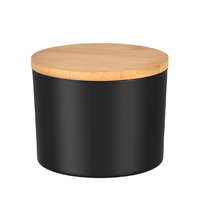 Vela de Vidrio Negra Mate de 16 oz con Tres Mechas y Tapa de Bambú