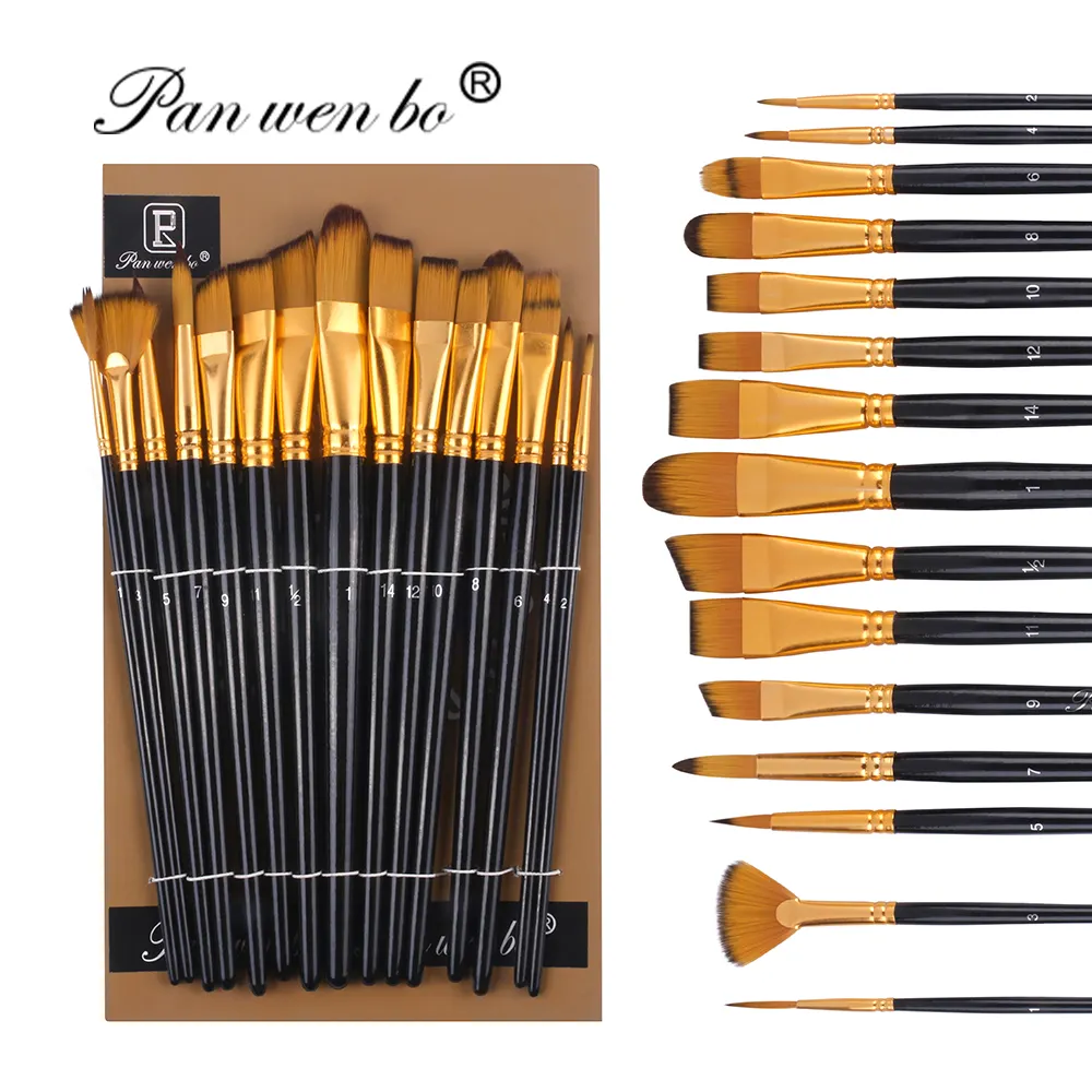 Factory Price 15pcs Artist Paint Brush Set for Watercolor Oil Acrylic Painting Wooden Handle Paint Brush