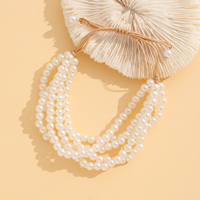 Bracelet tendance à 5 rangs de perles, ajustable, en macramé, avec nœud coulissant, fausses perles, bijoux superposés, cadeau pour femme