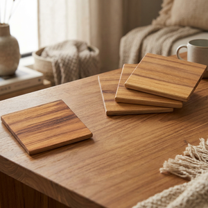 Posavasos Cuadrados de Madera de Mango, Ecológicos, Ligeros, Diseño Clásico, Acabado Natural, Hechos a Mano, Duraderos, Decoración para Mesa de Comedor - Product Image 1