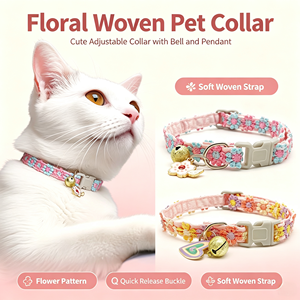 Collar de Encaje Colorido con Flores para Mascotas, Lindo Collar Decorativo con Campana, Accesorio de Collar Ajustable para Gatos y Perros Pequeños - Product Image 1