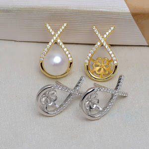 Pendientes de Plata S925 Wenchi para Mujer, con Perla de 11mm, Base Vacía para Joyería DIY Hecha a Mano, Modelo 15900 - Product Image 1