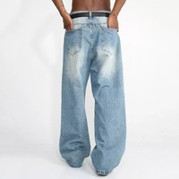 Vente en gros usine – Jeans droits et larges pour hommes, coupe ample, effet vieilli, lavage vintage, style Hip Hop – Fabricant, service OEM