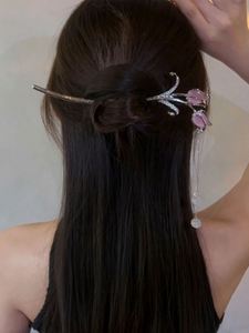 Horquillas para el Cabello con Diseño de Tulipán y Pedrería Estilo Chino, con Borlas y Cadena, Accesorios de Moda de Lujo - Product Image 4