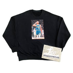 Sweat-shirt à col rond en tapisserie personnalisée <span class=keywords><strong>sans</strong></span> <span class=keywords><strong>capuche</strong></span> <span class=keywords><strong>Pull</strong></span>-over à <span class=keywords><strong>capuche</strong></span> en patchwork <span class=keywords><strong>noir</strong></span> gaufré de poids lourd pour hommes - Product Image 2